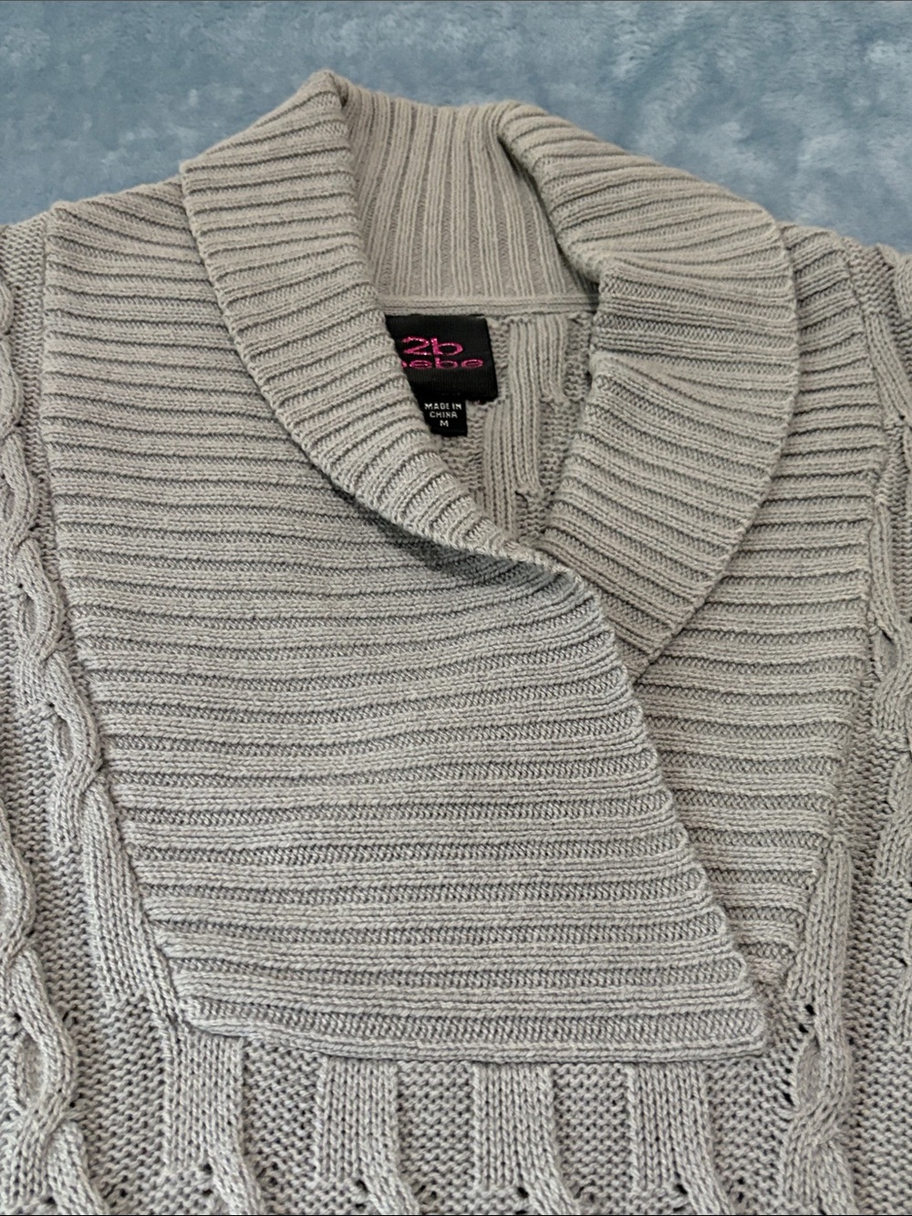 bebe Gray Cable Knit Shawl Collar Mini Dress with Belt - Picture 5 of 8